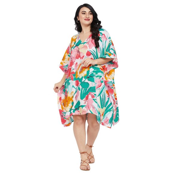 Floral Printed Multicolor Polyester Short Caftan Dress for Women by Gypsie Blu - Picture 4 of 9
